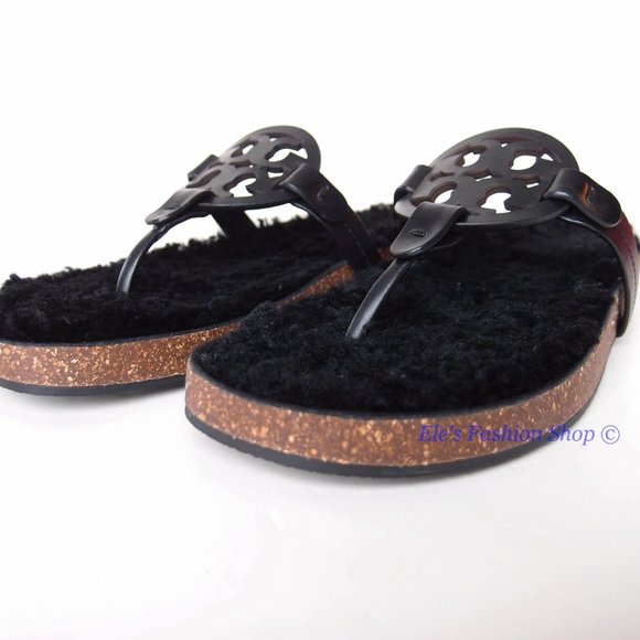 NIB Tory Burch Miller Cloud Shearling Leather Sandal Black US 8.5. Brand new - Picture 7 of 16